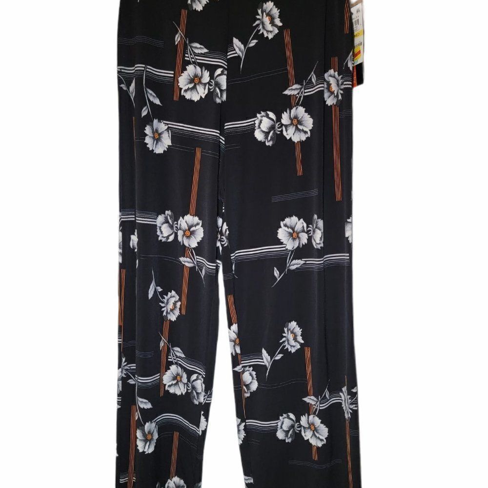 Alfani Womens Black Orange Floral Wide Leg Pant PM